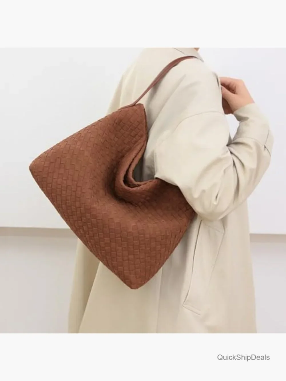 Woven Suede Hobo Bag with Leather Crossbody Strap for Work Travel